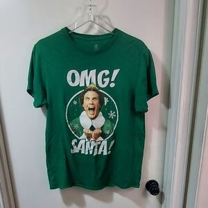 ELF Green OMG Santa Short Sleeve Boys Tee Size M.